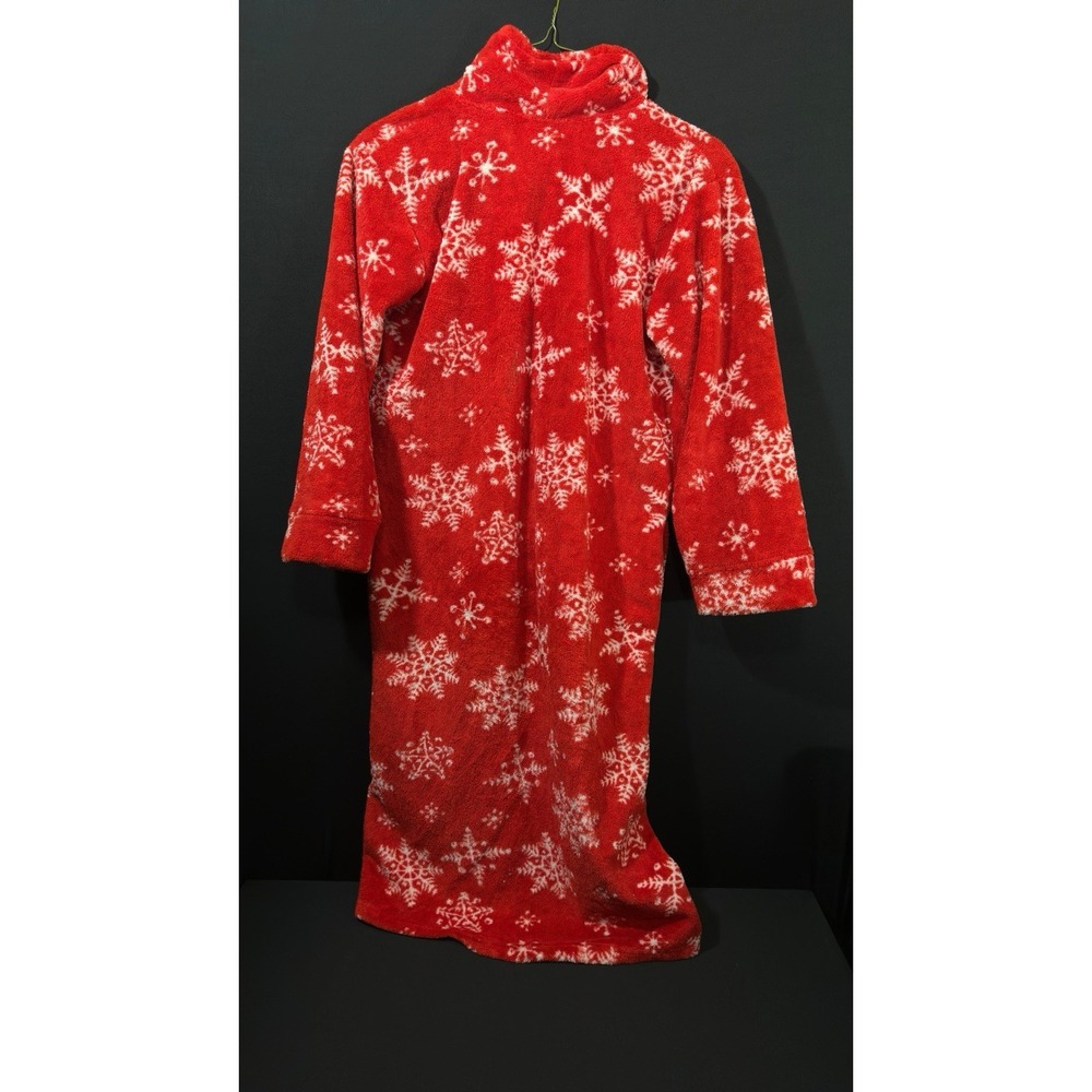 Secret Treasures Red Snowflake Plush Robe Zip Women's Size M Christmas‎ Pockets